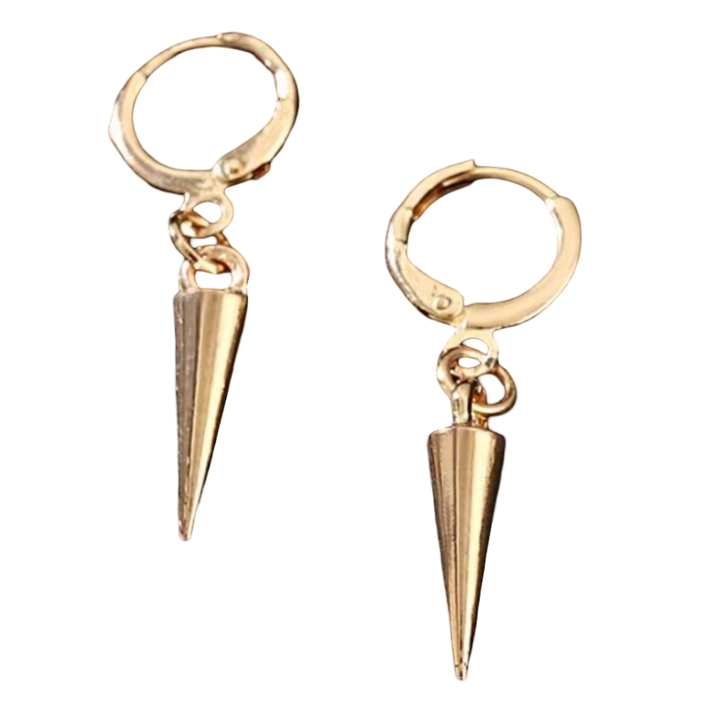 Gold Spike Charms Huggie Hoop Charm Spikes Earrings 3D Dangle Small Cone Hoops